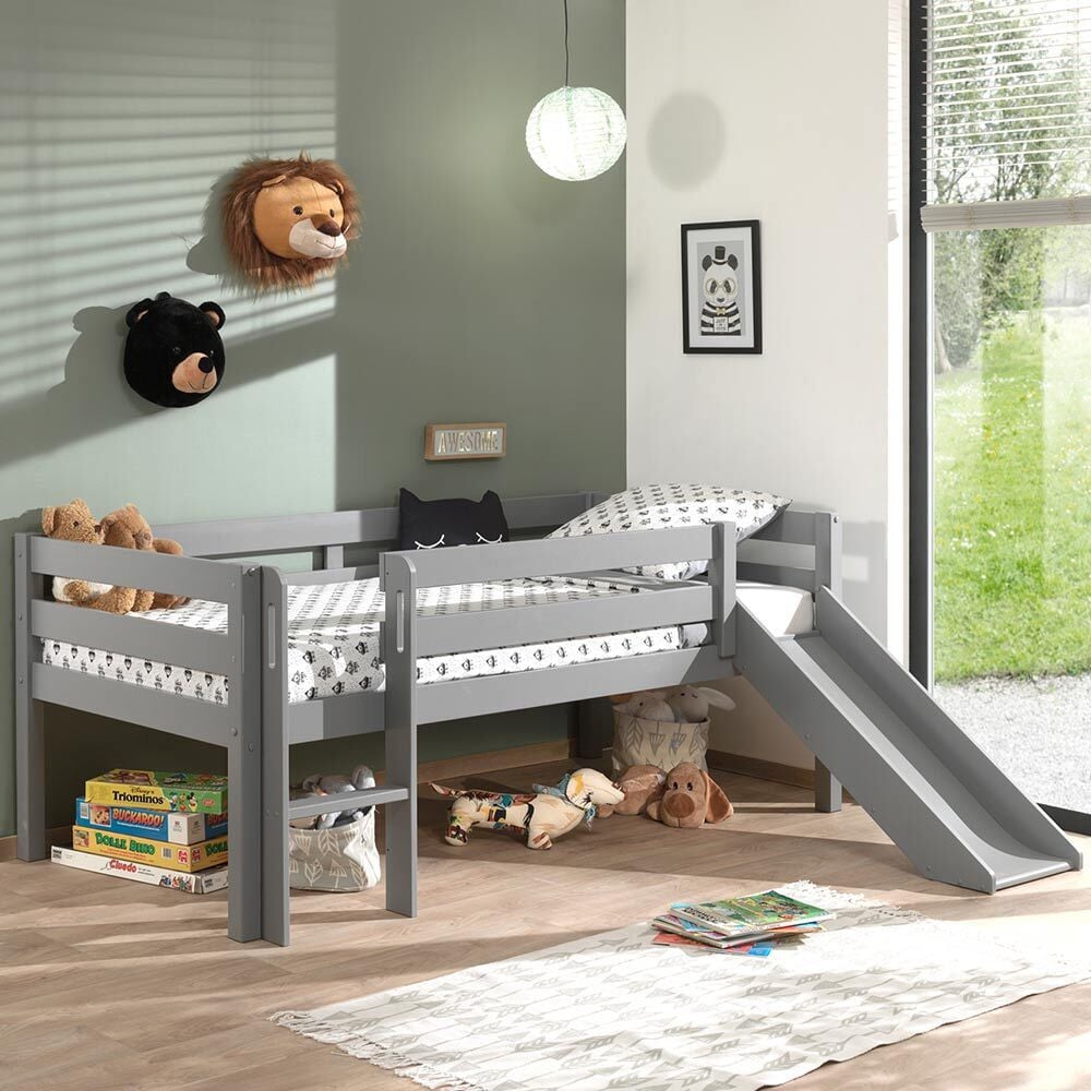 Zesso Dream Tree Halfhoog bed met glijbaan, Fauna grijs, 90 x 200 cm