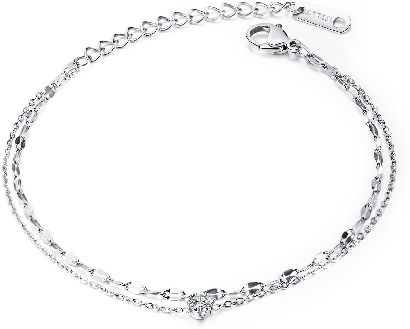 Armband FIRETTI "Schmuck Geschenk Armschmuck Armkette Schiffsankerkette", silber (edelstahlfarben, weiß, weiß), Armbänder, Damen, 23cm, Edelstahl, Armband, mit Zirkonia (synth.) edelstahlfarben, weiß, weiß 23cm, Edelstahl