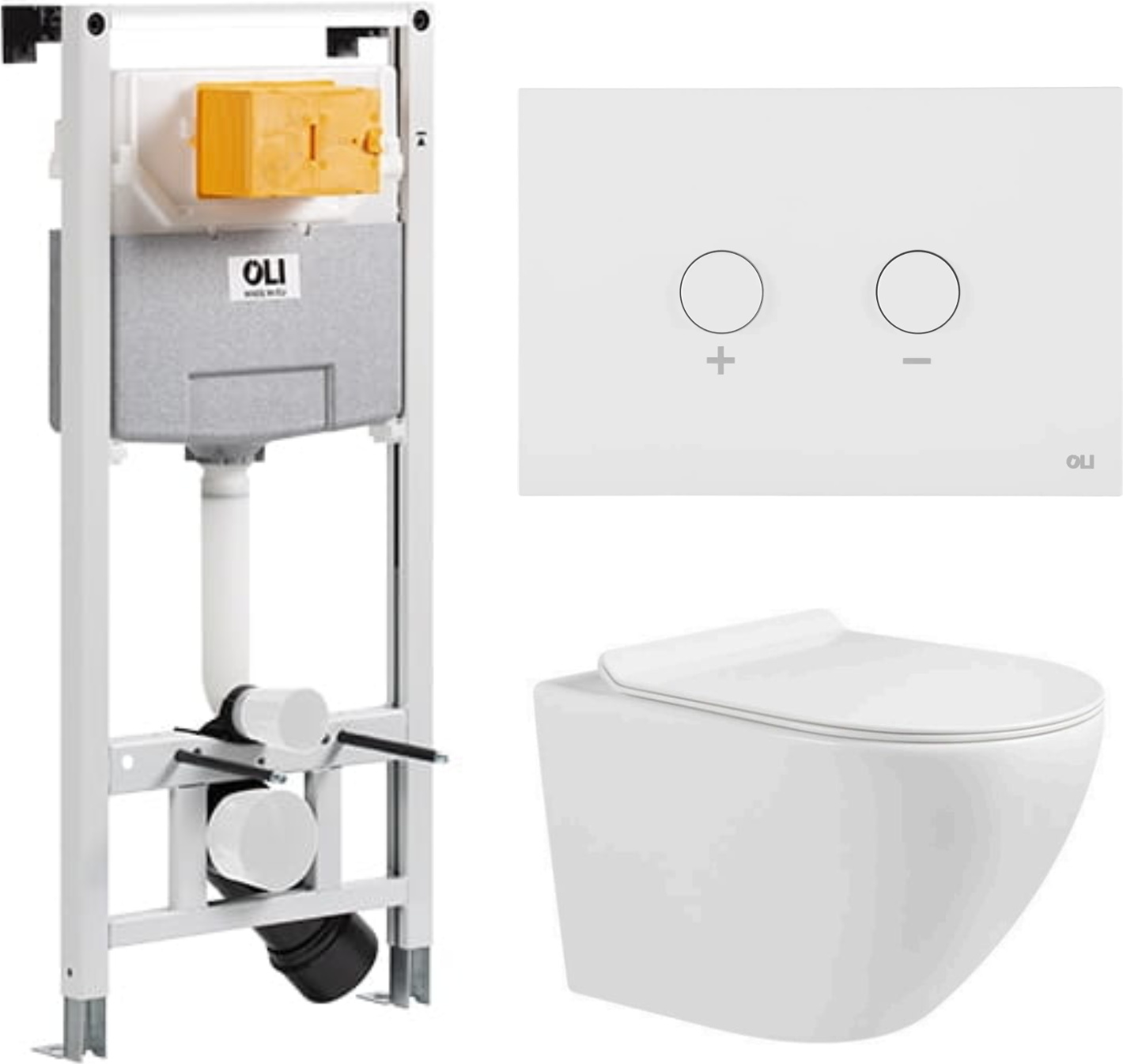 Domotechnika | Hänge Wc Zoldo - Vorwandelement - Unterputzspülkasten - 48X37X37 Cm - Weiß Glänzend - Spülrandlos - Hygienisch Und Leise - weißer Knopf