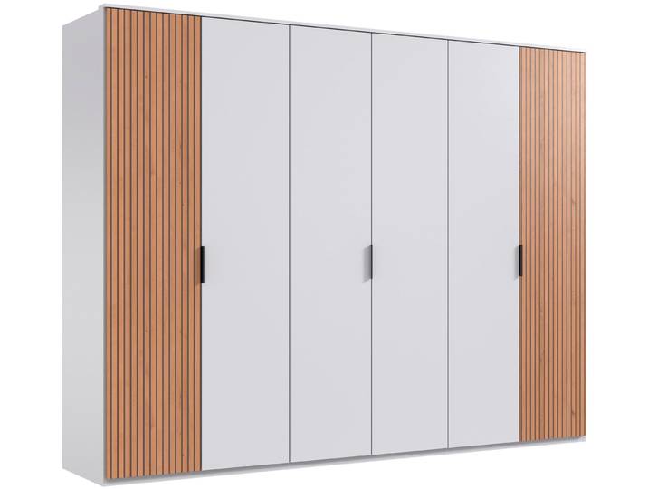 Drehtürenschrank WIMEX Tunis , weiss (weiß, aussentüren akustiklamellen nachbildung artisan eiche nachbildung), B:270cm H:210cm T:58cm, Holzwerkstoff, Schränke, Drehtürenschrank, inklusive Kranzleiste, Türen in Lamellen Optik