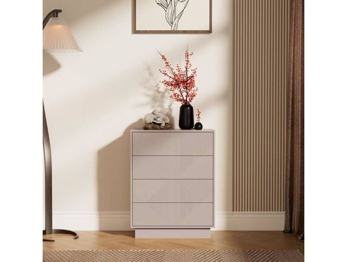 GOOBUY Commode à 4 Tiroirs 60cm Surface Motif Spécial Gravure avec Une Touche Soyeuse Grand Espace Rangement Cachemire