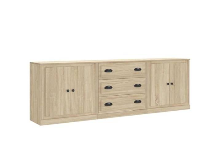 GHVBNMF Sideboard 3er Set Sonoma-Eiche Holzwerkstoff 210x35,5x67,5 cm Vielseitige Anrichte aus stabilem Holzwerkstoff für Wohnzimmer und Flur. Bietet reichlich Stauraum für Ihre Dekoobjekte.