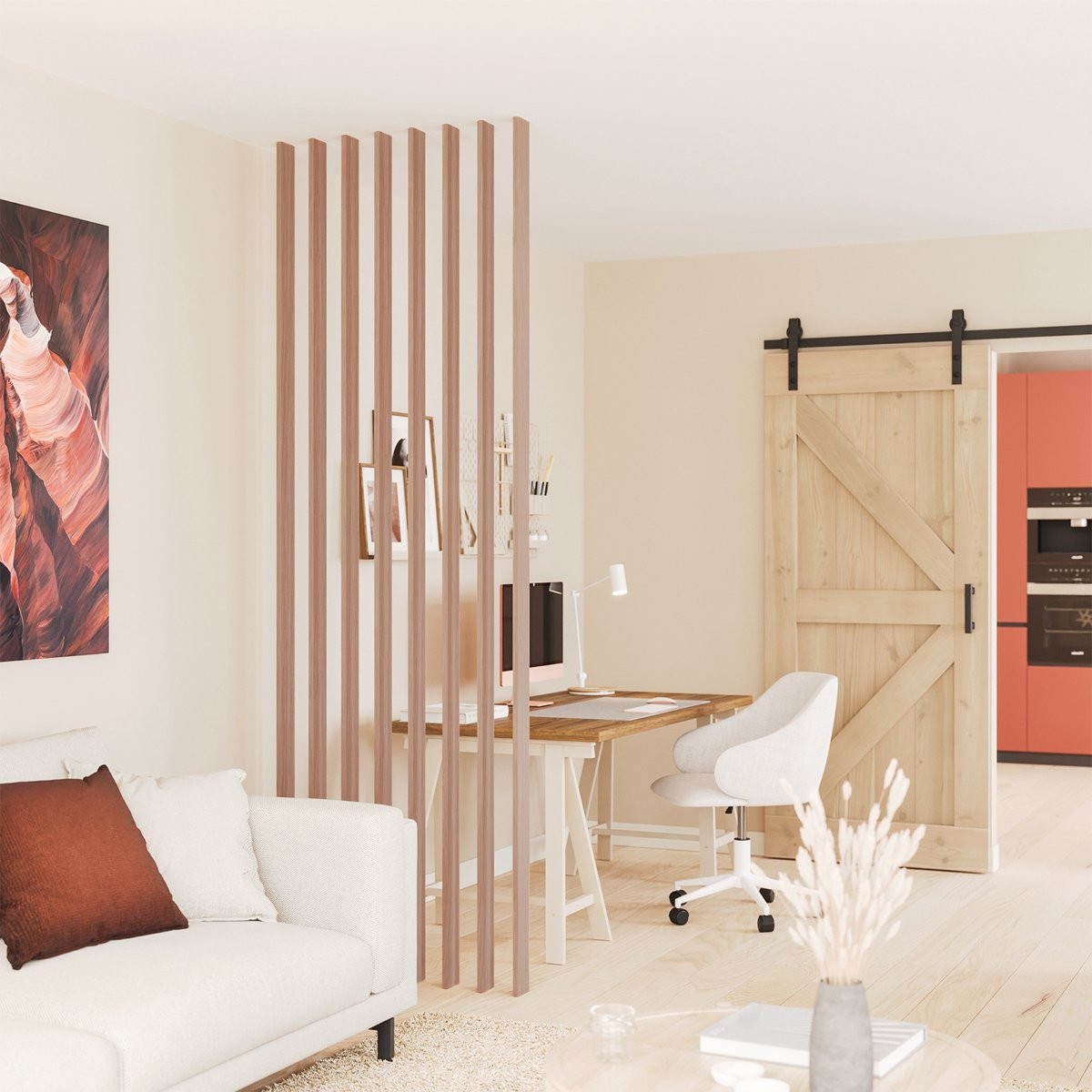 Roomdivider Lat Walnoot en Eiken - Houten Lattenwand voor Scheidingswand - 274,5 cm