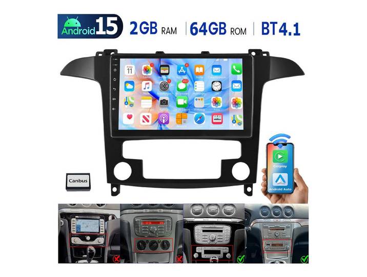 ESSGOO DAB+ Für Ford S-Max 2007-15 Android 15 Autoradio 2din Carplay GPS Navi Navigationsgerät (Carplay Android Auto Bluetooth EQ USB GPS Navi WIFI Touchscreen)