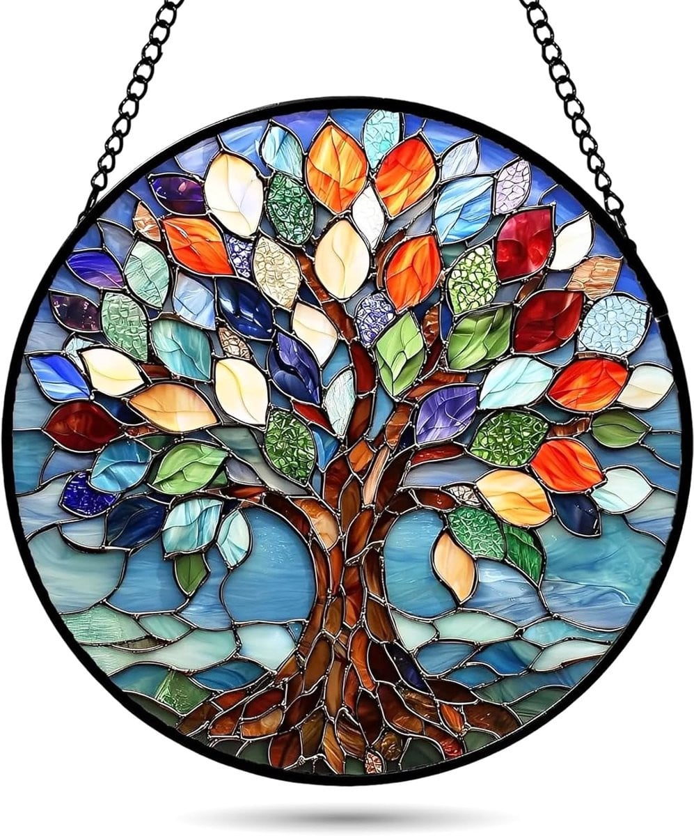 ShopVlot Levensboom Zonnevanger - Kleurrijk Acryl Raamornament met Glaseffect