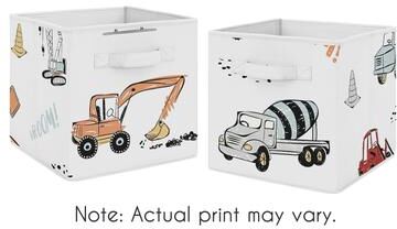 Sweet Jojo Designs Construction Truck Foldable Fabric Storage Bins - Grey Yellow Orange Red and Blue Transportation