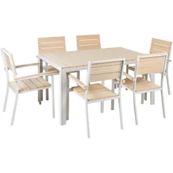 GARTENMÖBEL-SET 6-Sitzer Kunstholz beige/weiß Como