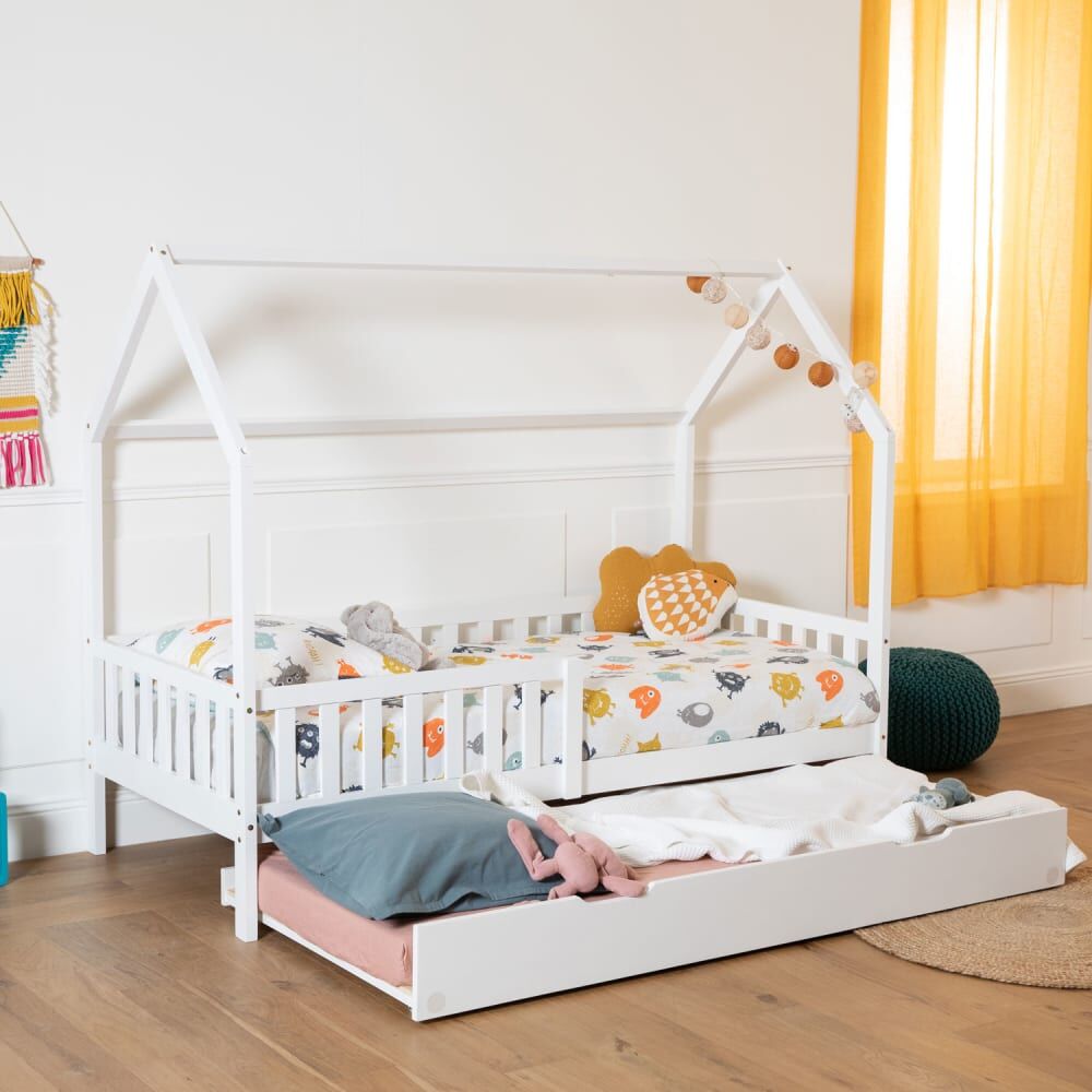 Happy Garden Lit cabane gigogne pour enfant 190x90cm blanc Blanc 197x162x98cm