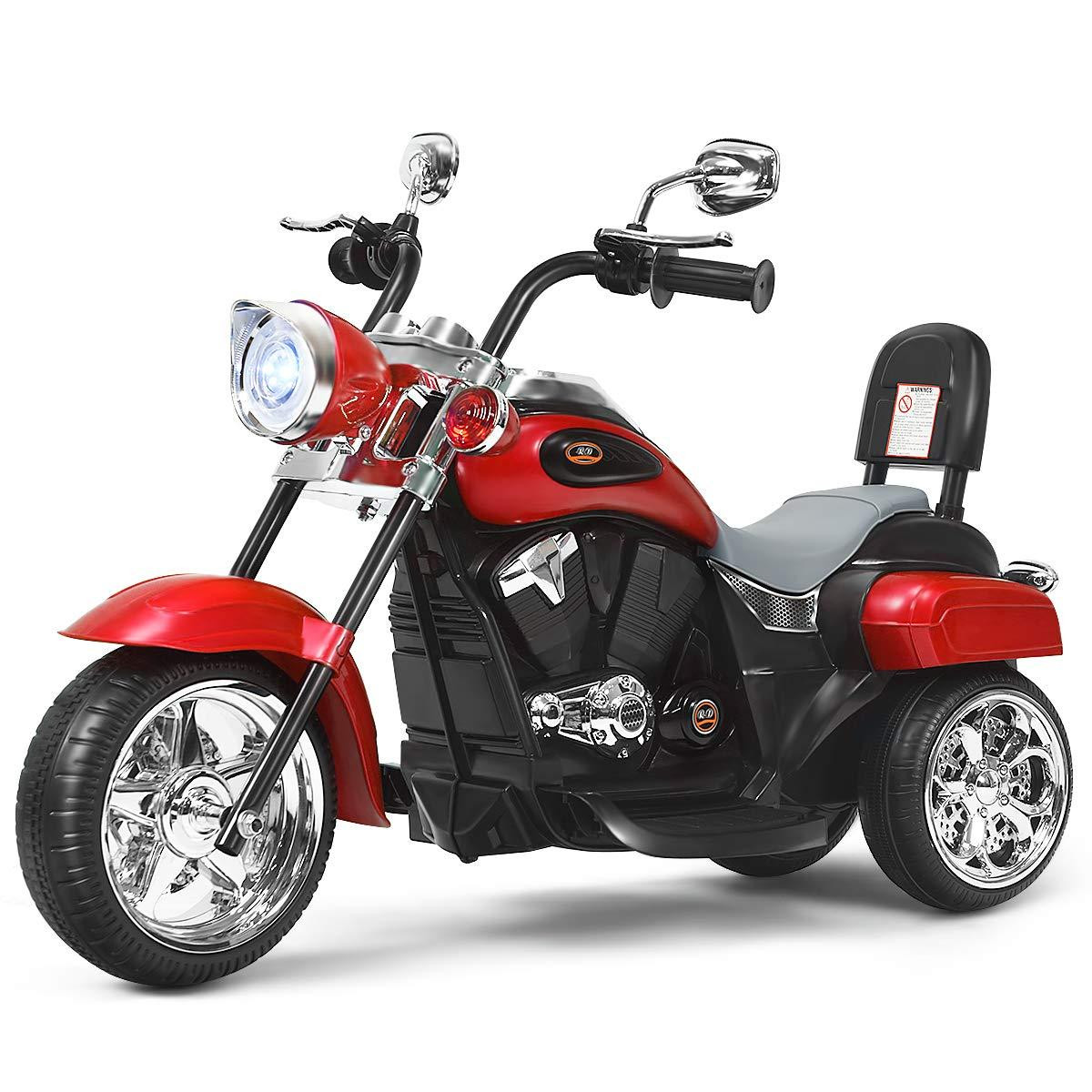 Costway 6V Elektrische Motorfiets met verstelbare koplamp, geluid en claxon voor kinderen vanaf 3 jaar - Rood