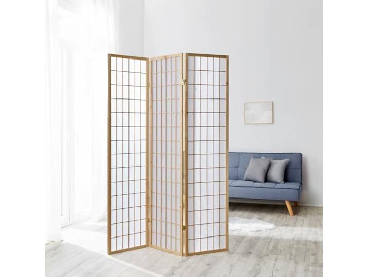 Homestyle4u Paravent 3 teilig Holz Natur, Raumteiler Reispapier Weiß Shoji Trennwand 175 cm