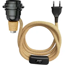 ledscom.de Tischlampe Korkenlampe FLAKO mit Schalter und Textilkabel, Hanf, natur-beige, 1x E27 max. 60W, ohne Flasche, ohne Leuchtmittel