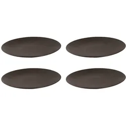 4 x palmer Ruston Teller flach, Steingut, Ø  27 cm, für ein 4 Personen Gedeck, spülmaschinenfest, dunkelbraun matt, Oberfläche Relief
