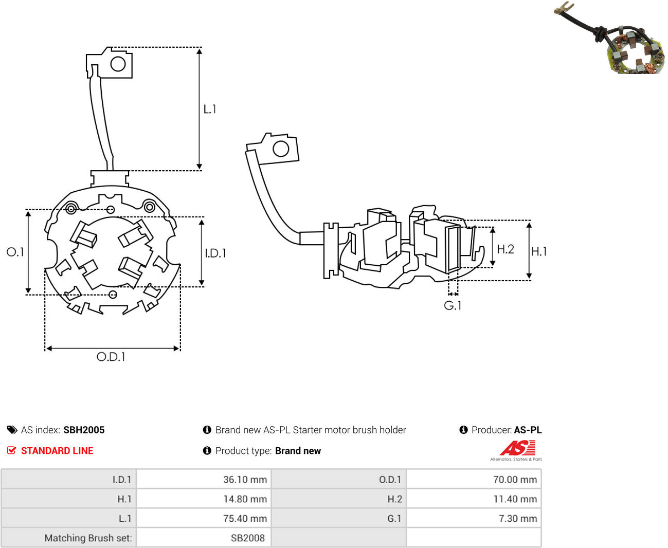 As-Pl Halter, Kohlebürsten Sbh2005 700mm