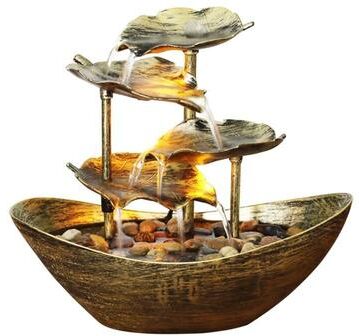 Uplifted Goods Relaxation Tabletop Waterfall Fountain LED Decoration For Home And Office gold