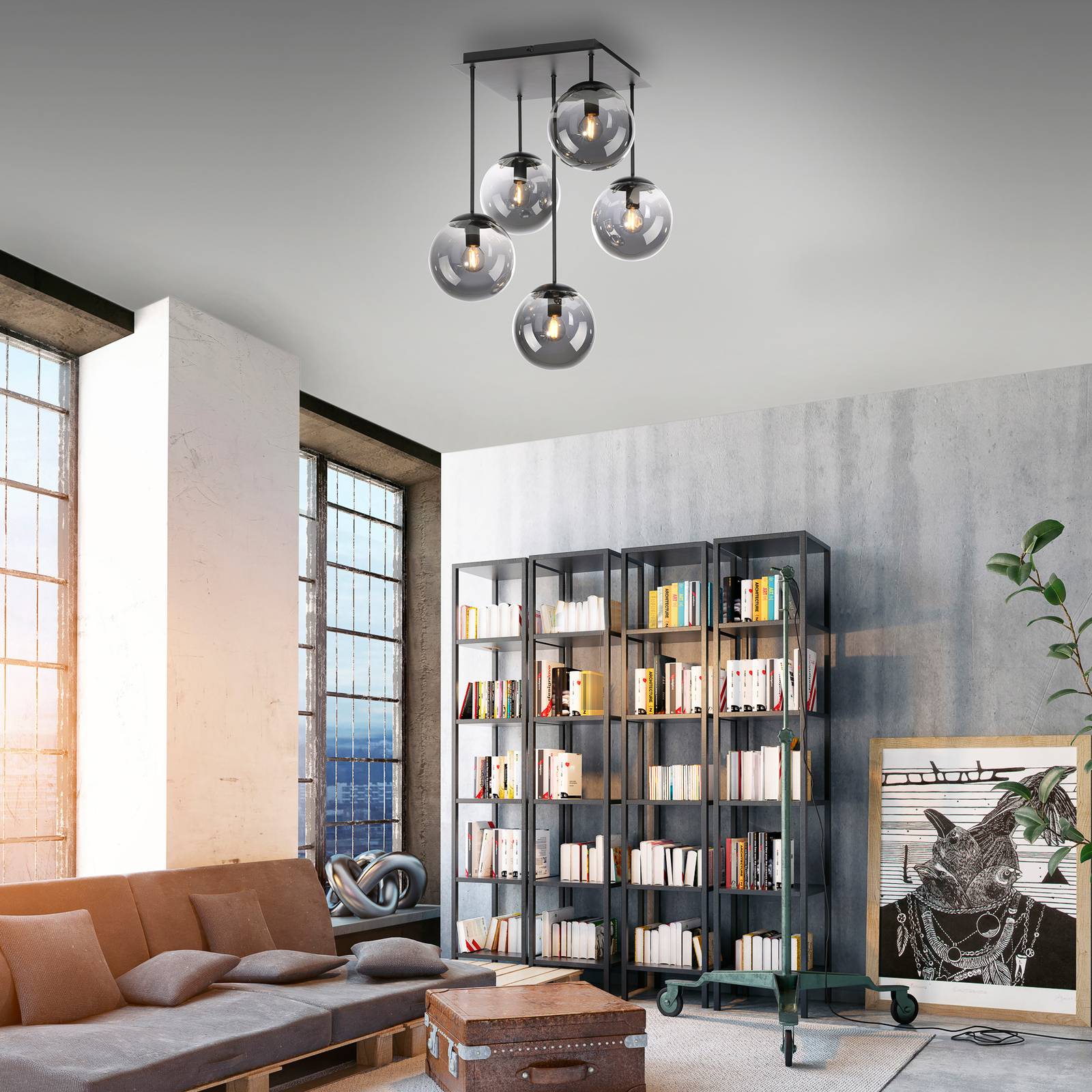 JUST LIGHT. GmbH Ceiling Light Big Widow, dimmable, Black, Living / Dining Room, metal, Modern, Ceiling Light