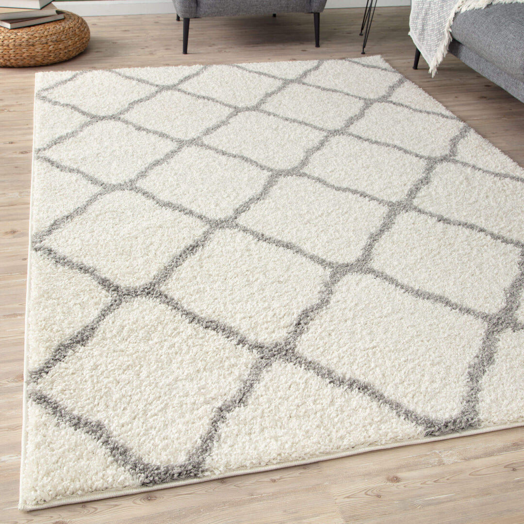 THE RUGS Myshaggy Collection Rugs Moroccan Design in Ivory Grey;Ivory Rectangle 200 x 290 cm