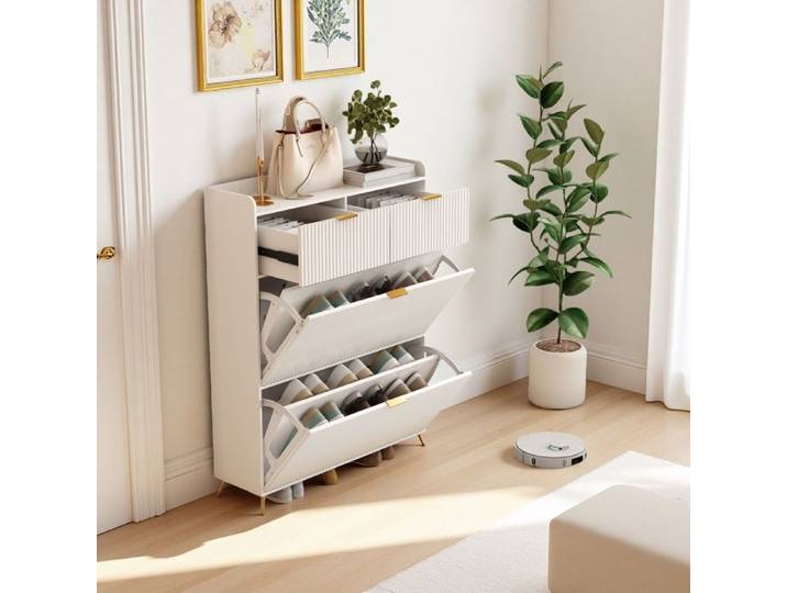 Meubles à Chaussures SHAODENG Armoire Chaussures Entree avec 2 Tiroir 80x24x110 cm Meuble Rangement Chaussures Blanc