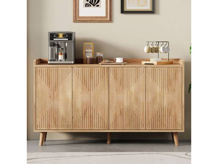 Buffet de cuisine 4 portes avec LED en MDF marron 140 x 40 x 84 cm