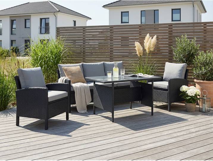 Gartenlounge-Set KONIFERA »Brooklyn« , schwarz (schwarz, dunkelgrau), B:62cm, Stahl, Sitzmöbel-Sets, Gartenlounge-Set, Stahl/Polyrattan
