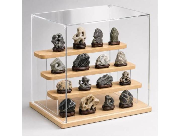WLCGYD Große Acryl-Vitrine Mit Holzrahmen, 4 Ebenen Und Trennwänden 12-mm-Erhöhter Sockel, 3-mm-Platten, Für Wohnkultur, Mini-Figuren, Spielzeug, Kronen, Halsketten Und Wertsachen