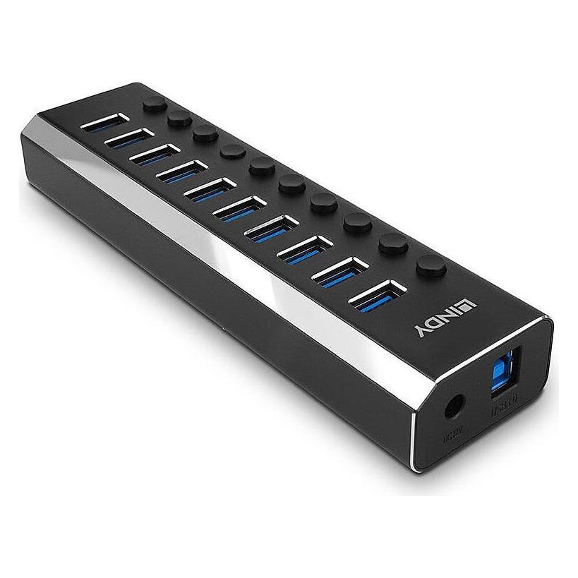 Lindy 10 Port USB 3.0 Hub mit Ein-/Ausschaltern Schliessen sie bis zu 10 USB-Geräte an (USB-B, 10 Ports) (43370)