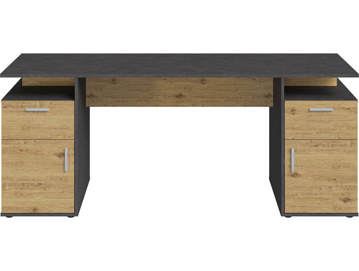 Schreibtisch FMD Levi , braun (artisan eiche, matera, artisan eiche, matera, eiche), B:185,1cm H:75cm T:67,5cm, Tische, Schreibtisch