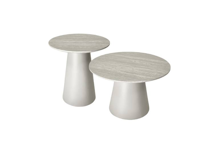 Couchtisch 2er Set Tango ø45/60 cm - Travertinoptik Grau