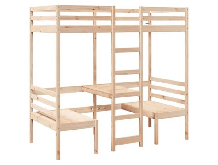 PUGYNBK Hochbett, Massivholz, 90 x 200 cm, mit Schreibtisch Massives Kiefernholz, Sicherheitsgeländer, integrierte Leiter, Lattenrost im Lieferumfang enthalten
