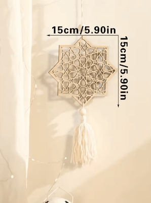 Inspire Curations Ramadan Moon Tassel Wooden Hanging Ornament Eid Mubarak Home Decor tk866 ms9780