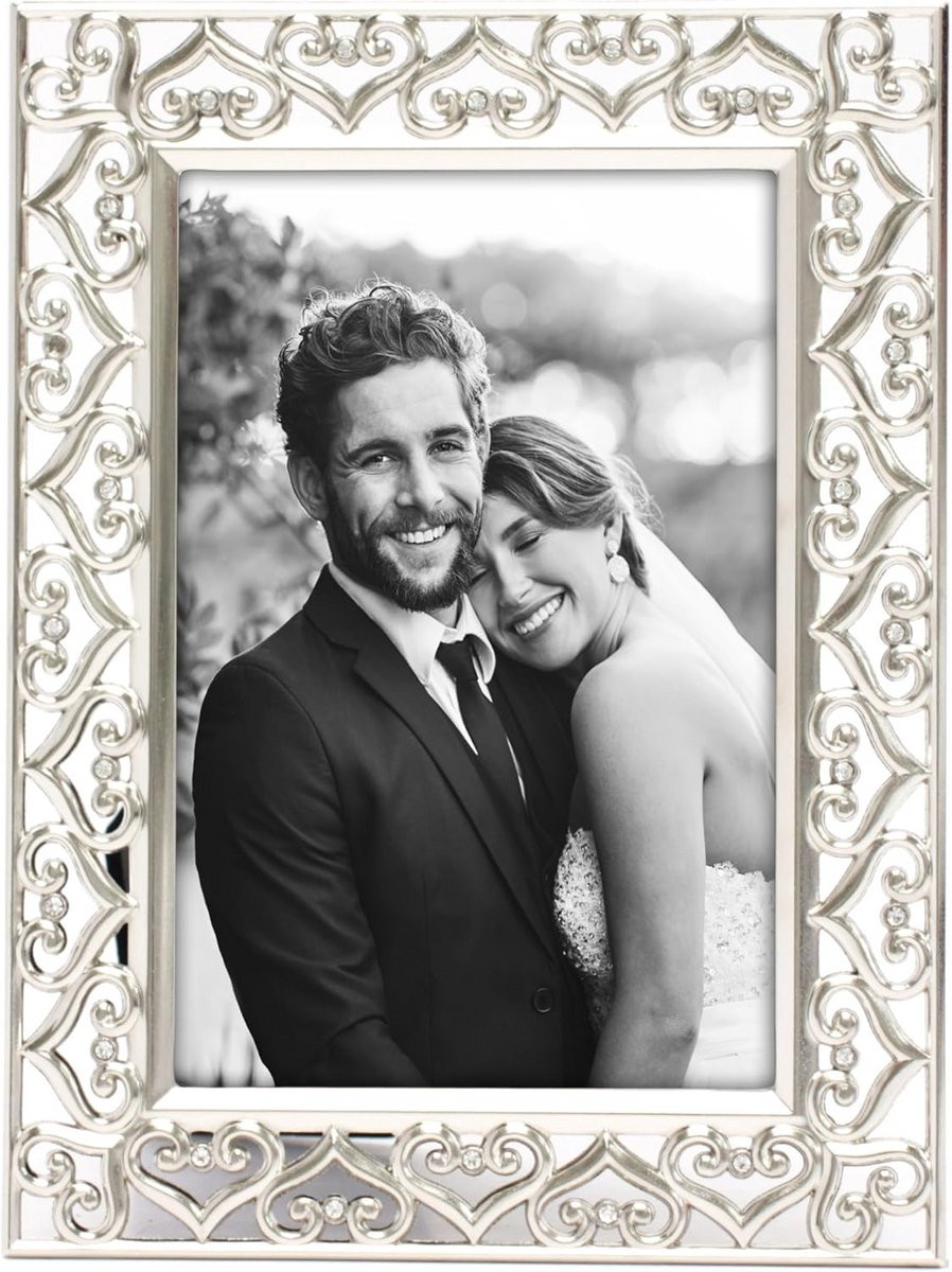 Zilveren metalen fotolijst met strass decoratie voor 4 x 6 inch
