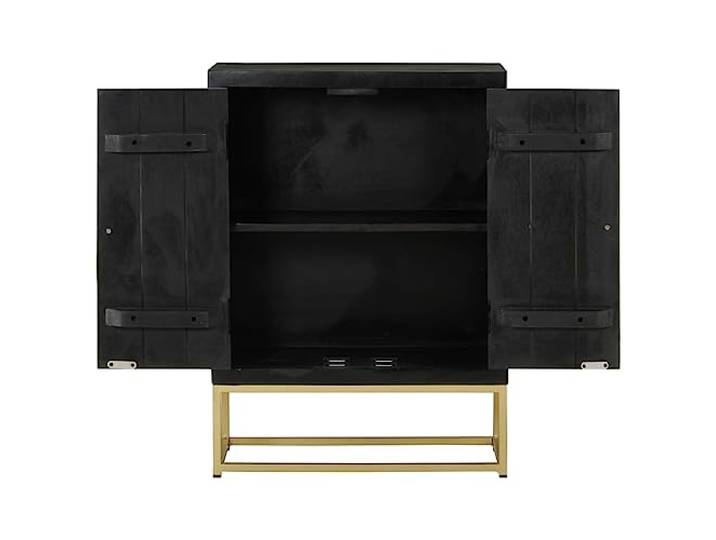 KTHLBRH Sideboard 2 Türen Schwarz Gold 55 x 30 x 75 cm Massivholz Mango 2 Fächer, pulverbeschichteter Stahl, Montage erforderlich, Wandbefestigung im Lieferumfang enthalten