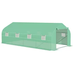 MODFU Foliengewächshaus aus Eisen in Grün, 595x300x200 cm, begehbar mit Rolltür, Fenstern und Stahlrahmen