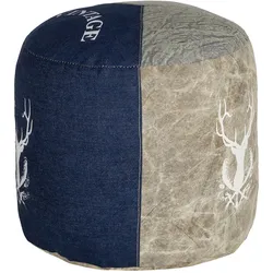 WOMO-DESIGN Sitzpouf Jacksonville Ø35x43 cm Natur/Blau Handgefertigt Segeltuch Jeans Rund Pouf Sitzhocker Fußhocker