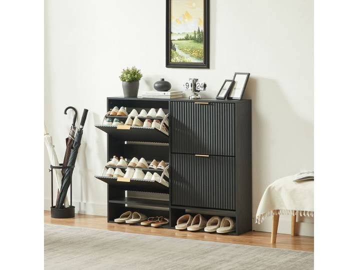 Meuble à chaussures 120x24x102 cm EVRYAE - étagères réglables et rangement optimisé anti-basculement - Noir