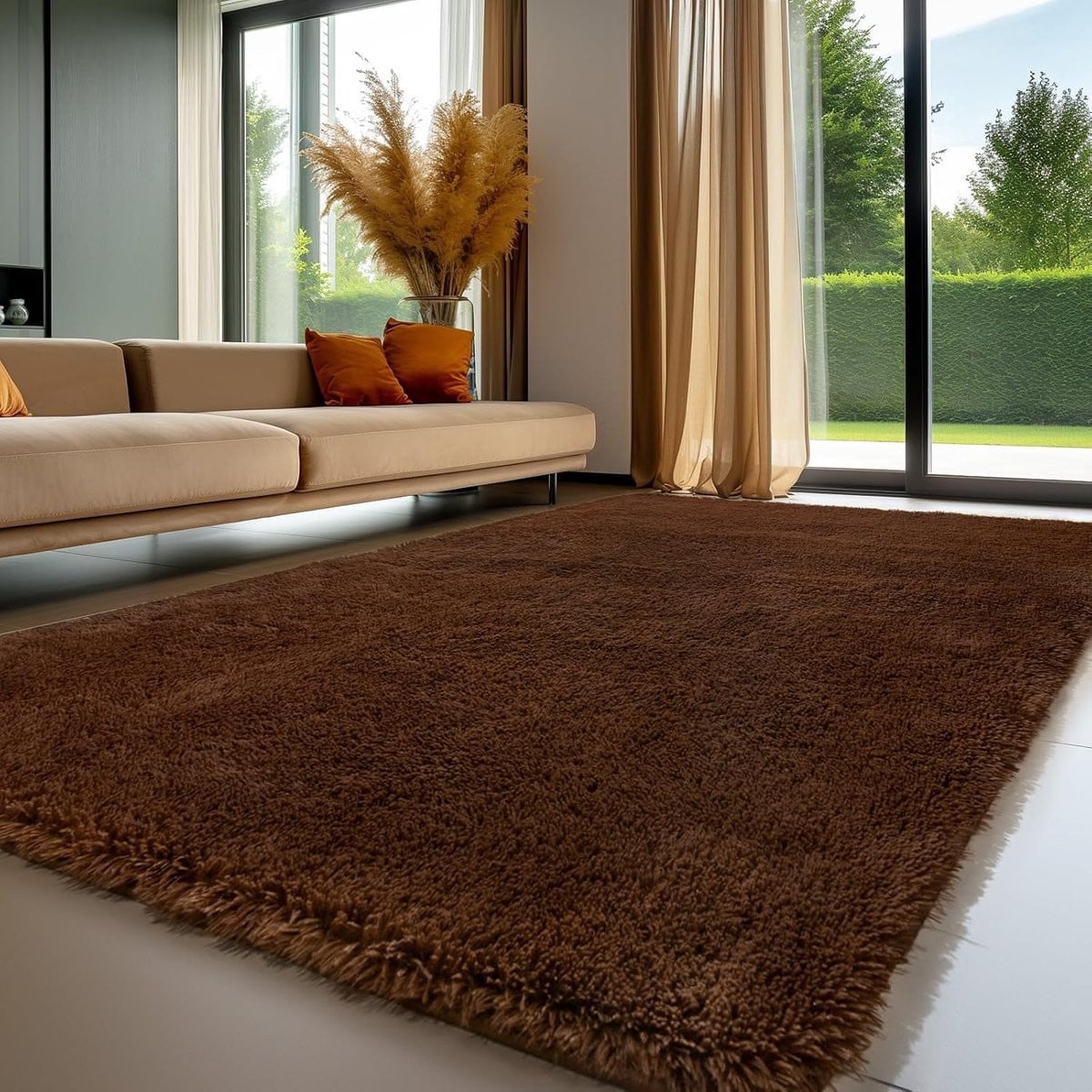 SnelShoppen Sour Lemon Hoogpolig Tapijt Bruin, Modern en Wasbaar, B/D: 300 x 425 cm