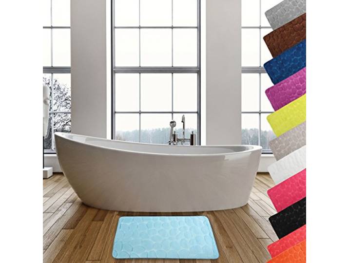 MSV – Mikrofaser-Badematte „Pebble“ – Saugfähig und rutschfest – 50 x 80 cm – Hellblau – Maschinenwaschbar – Schnelltrocknend – Optimaler Komfort für Ihr Badezimmer