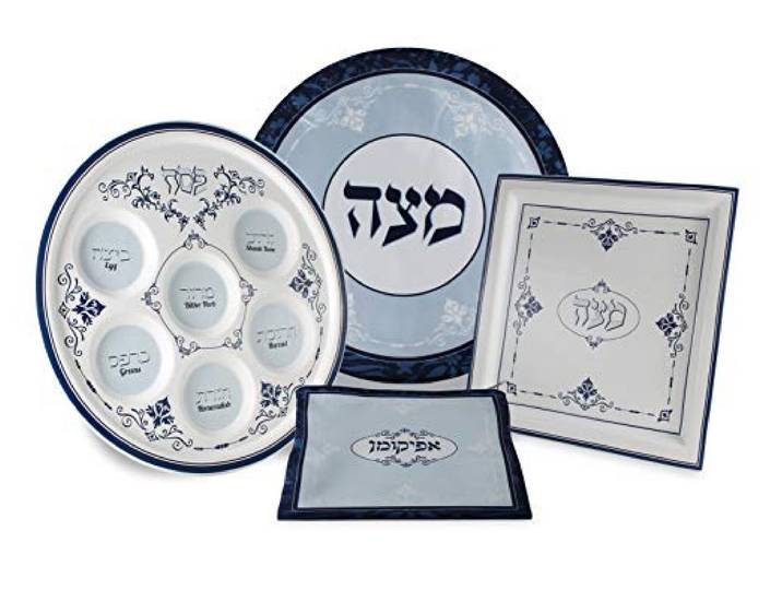 Zion Judaica Passover Seder TischTop Renaissance Collection Set, inkl. Seder Teller, Matza Abdeckung quadratisch oder rund, Afikoman Tasche – elegante Passover Dekorationen