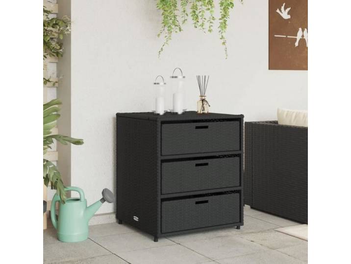 Armoire de rangement - AKOZON - 55x59x69 cm - Résine tressée - Noir - Extérieur