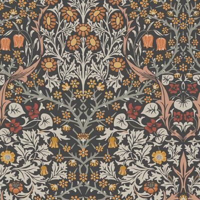 William Morris at Home William Morris Blackthorn Charcoal & Burnt Orange Wallpaper