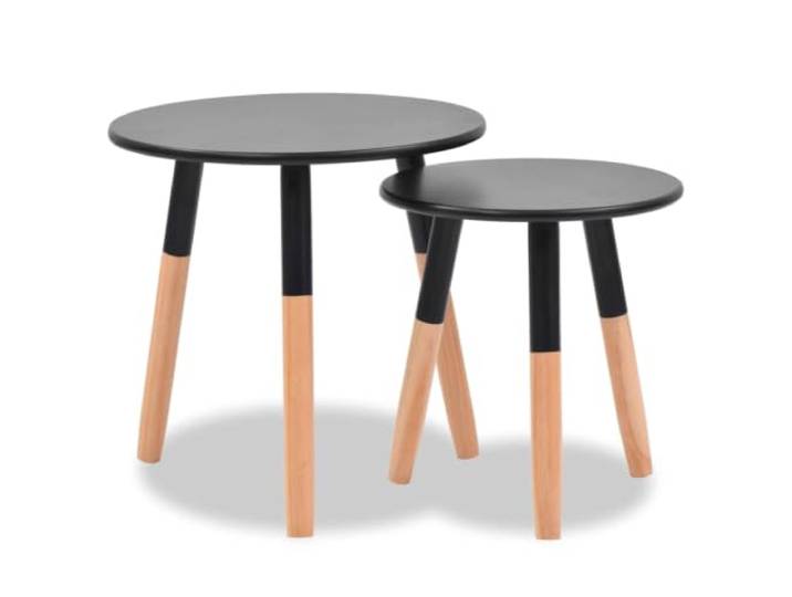 Kaorsrow Beistelltisch 2er Set Rund Schwarz Kiefernholz MDF Vielseitig nutzbare Satztische im Skandi-Stil für Schlafzimmer und Flur, inklusive schonender Fußpolster.
