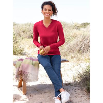 V-Ausschnitt-Pullover CASUAL LOOKS "V-Ausschnitt-Pullover", Damen, Gr. 38, rot, 100% Baumwolle, unifarben, Pullover