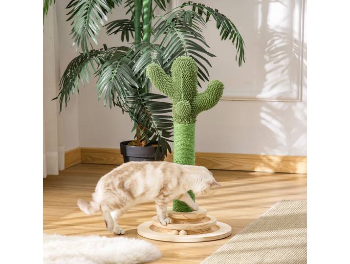PawHut Arbre Chat Cactus Sisal Pompon Vert 32x60cm