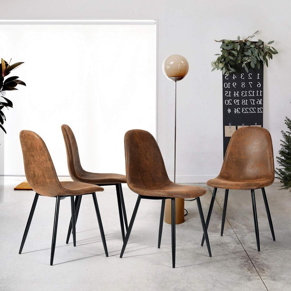 Set van 4 rustieke bruine eetkamerstoelen voor de keuken of woonkamer