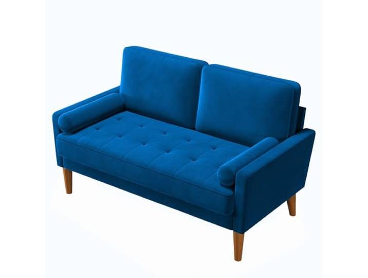 Vesgantti Sofa 2-Sitzer, Samt Kleines Sofa, Blau, 121 * 77 * 87 cm Kleines Sofa für kleine Räume, Mid-Century-Modern-2-Sitzer, einfach zu montierendes Sofa für Wohnzimmer und Schlafzimmer