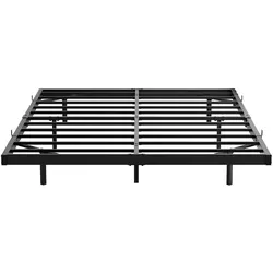 OKWISH Bettgestell Metall Schwarz 200x120x23 cm mit LED-Beleuchtung, Ladestation und Lattenrost