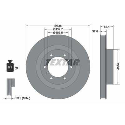 TEXTAR Bremsscheibe PRO 92223903 338mm 32mm für TOYOTA