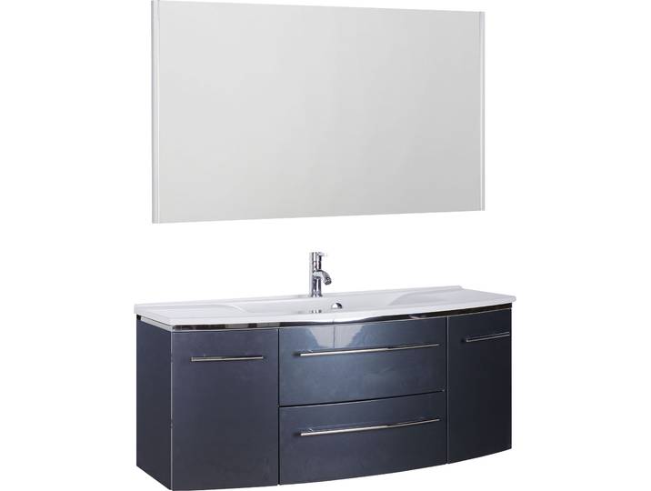 Badmöbel-Set SAPHIR 3040 , grau (anthrazit glanz, beckenfarbe: granit weiß), Kastenmöbel-Sets, Badmöbel-Set