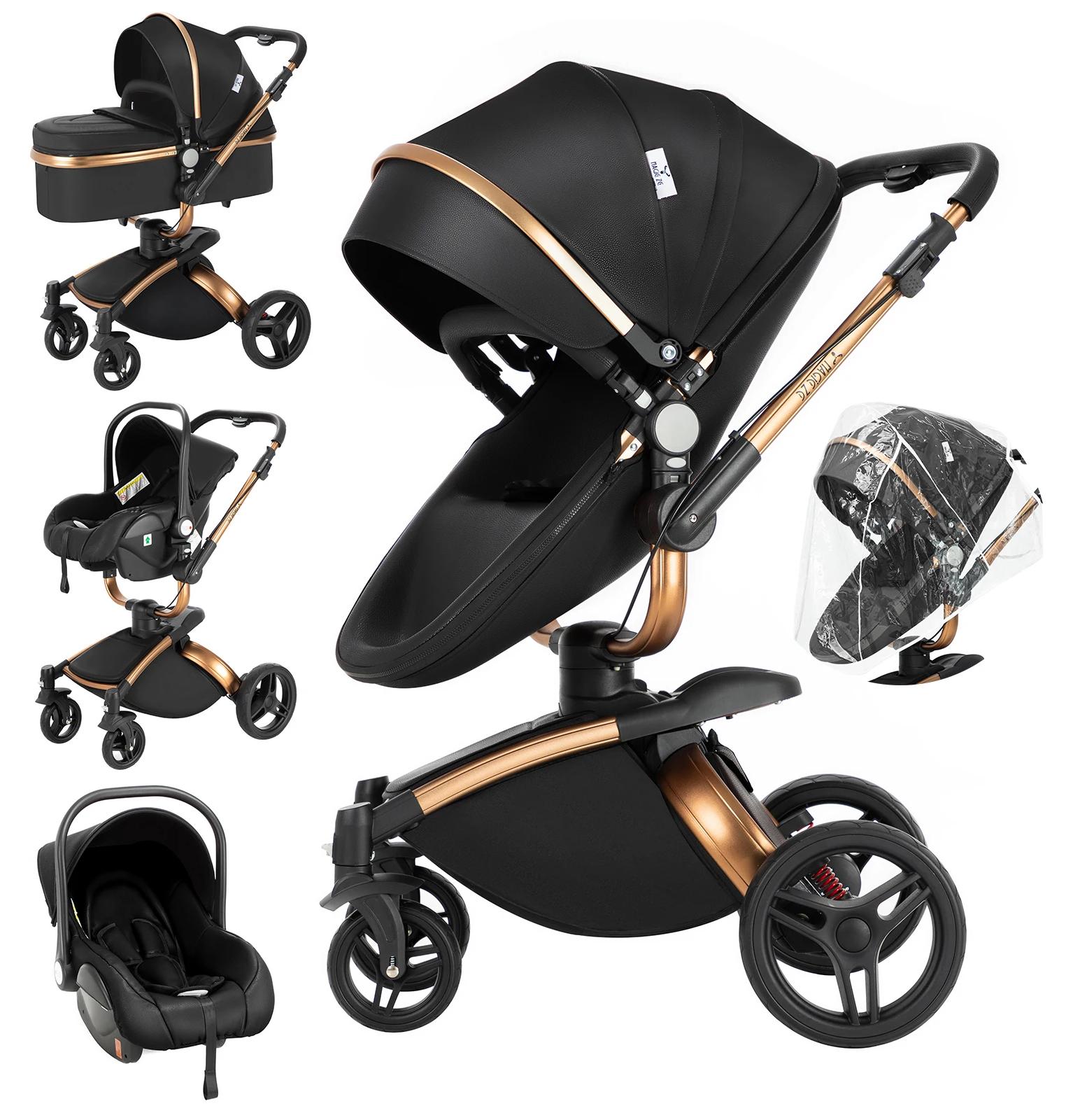 Kinderwagen - 3-in-1-Reisesystem - Babywanne - Babysitz-kompatibel - Faltbar - Bis 20 kg - Wendbarer Sitz - Schwarz