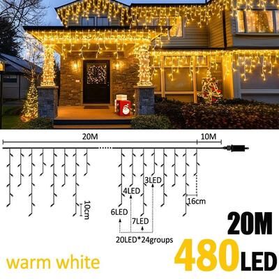 Uplift Picks FrostGlow LED Icicle Lights Waterproof Christmas Curtain Lights warm White (480 Led) eu Plug