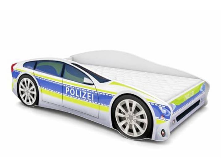 ACMA Autobett Polizei 160x80 cm - Kinderbett Auto im Polizeiwagen Design mit Matratze und Lattenrost, Jugendbett mit Rausfallschutz, Modell Polizei 1, belastbar bis 150 kg